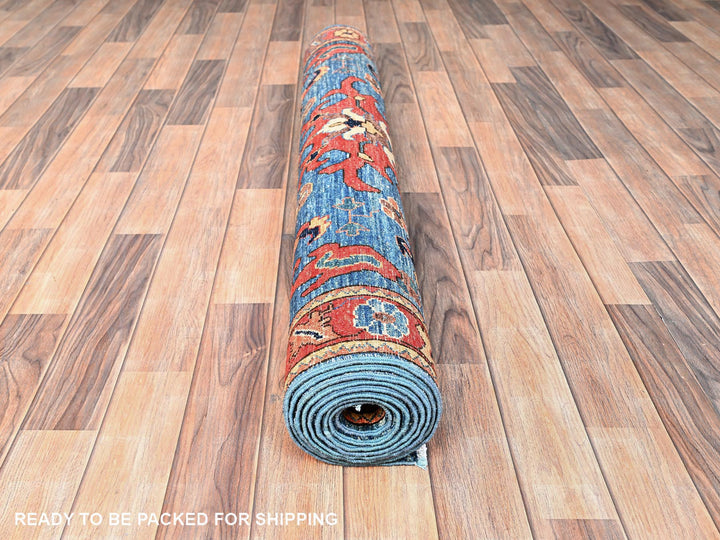 4'2" x 9'7" New Hand Knotted Blue Wool Runner Oriental Rug - MOA1021635