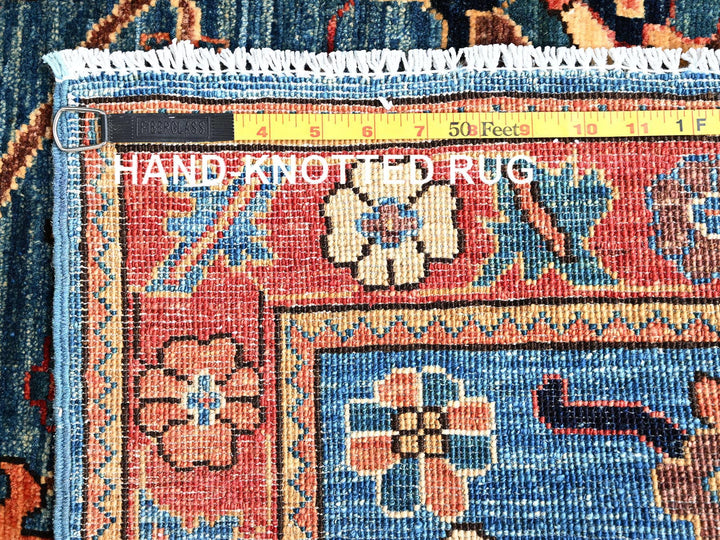 4'2" x 9'7" New Hand Knotted Blue Wool Runner Oriental Rug - MOA1021635