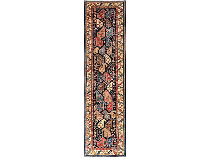 4'2" x 17'9" New Hand Knotted Blue Wool Runner Oriental Rug - MOA1021636