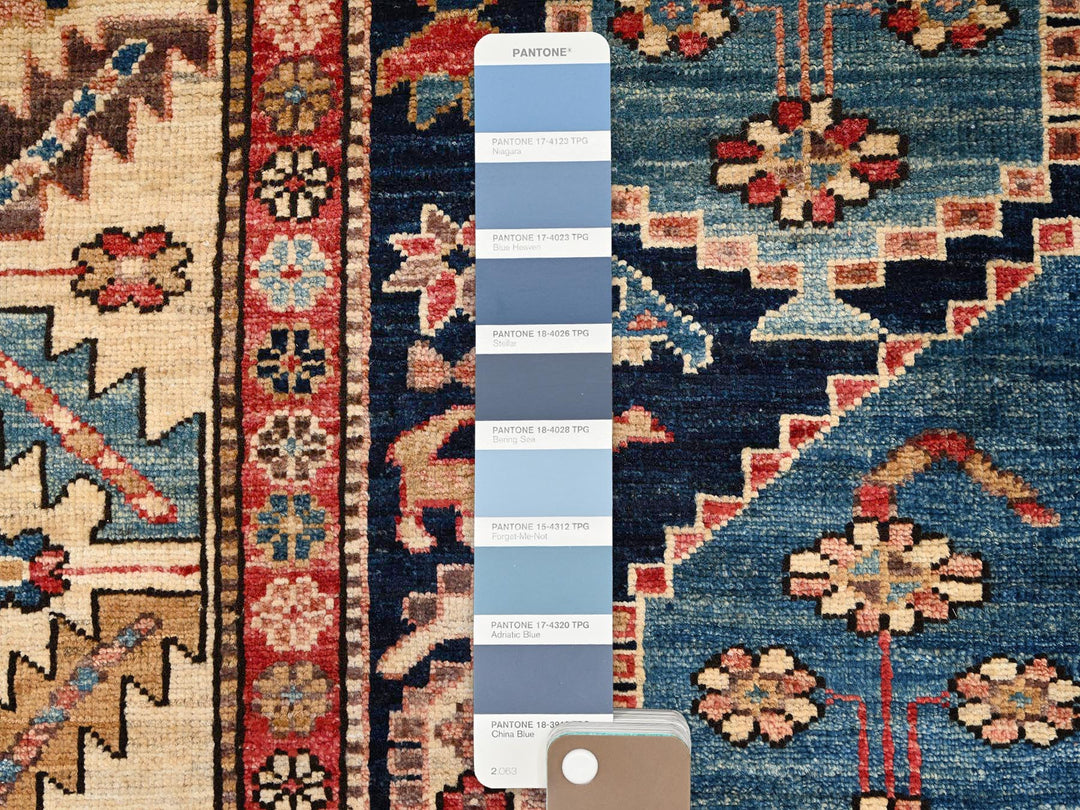 4'2" x 17'9" New Hand Knotted Blue Wool Runner Oriental Rug - MOA1021636