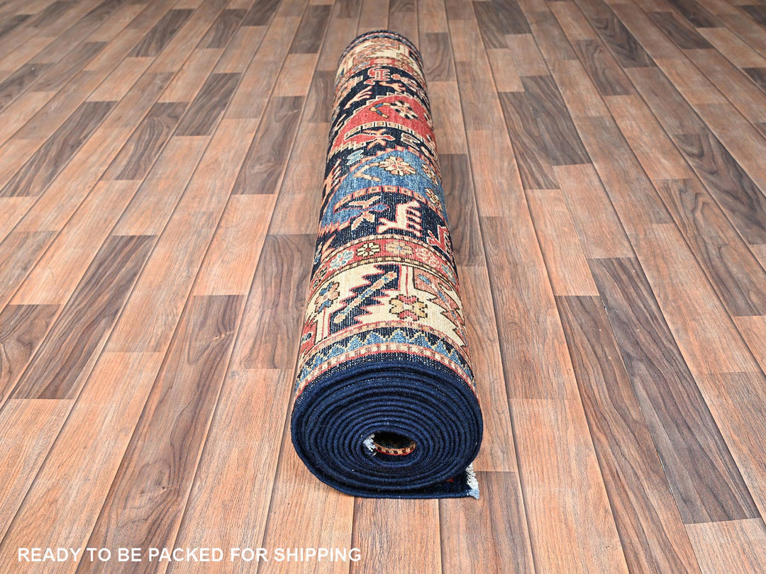 4'2" x 17'9" New Hand Knotted Blue Wool Runner Oriental Rug - MOA1021636