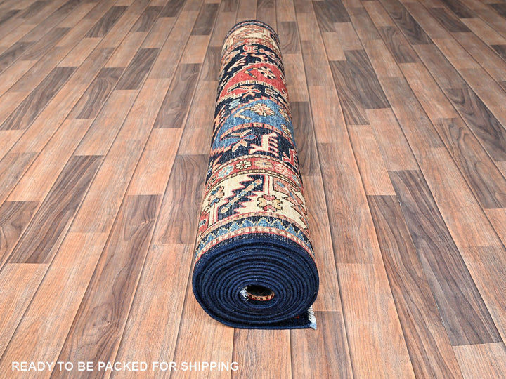 4'2" x 17'9" New Hand Knotted Blue Wool Runner Oriental Rug - MOA1021636