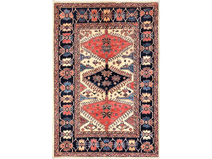 4'10" x 7'6" New Hand Knotted Ivory Wool Rectangle Oriental Rug - MOA1021640