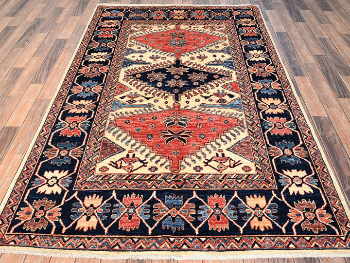 4'10" x 7'6" New Hand Knotted Ivory Wool Rectangle Oriental Rug - MOA1021640