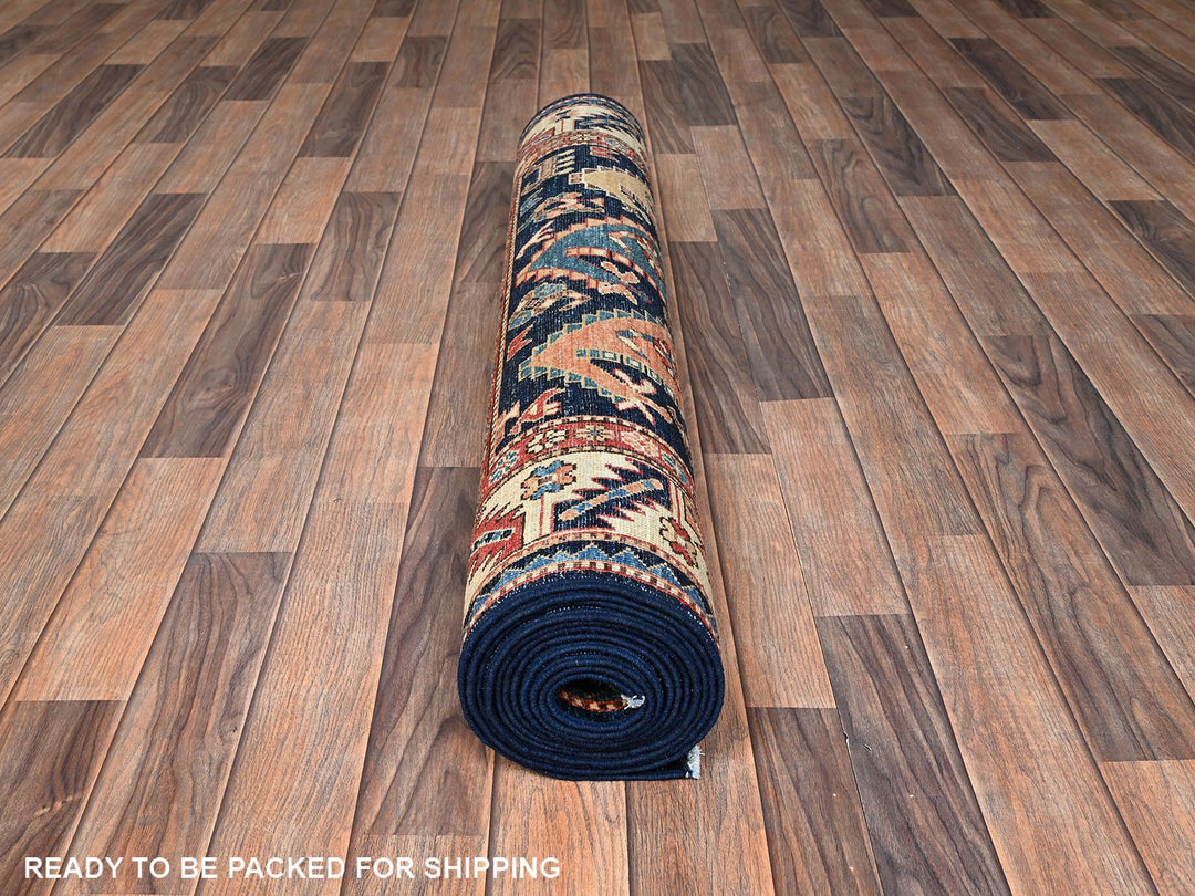 3'10" x 13'2" New Hand Knotted Blue Wool Runner Oriental Rug - MOA1021641