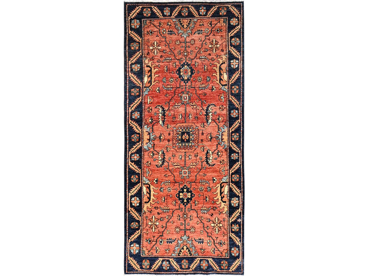 4'0" x 9'3" New Hand Knotted Red Wool Runner Oriental Rug - MOA1021642