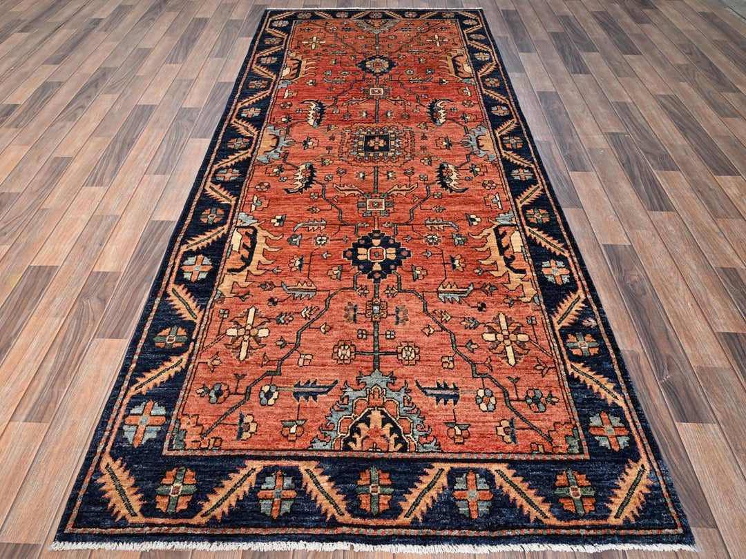 4'0" x 9'3" New Hand Knotted Red Wool Runner Oriental Rug - MOA1021642