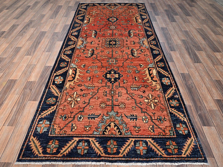 4'0" x 9'3" New Hand Knotted Red Wool Runner Oriental Rug - MOA1021642