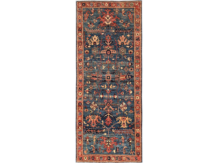 4'3" x 10'3" New Hand Knotted Blue Wool Runner Oriental Rug - MOA1021643