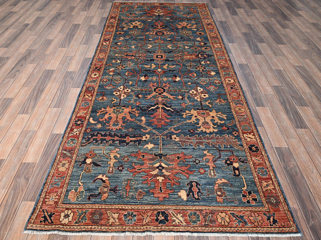 4'3" x 10'3" New Hand Knotted Blue Wool Runner Oriental Rug - MOA1021643