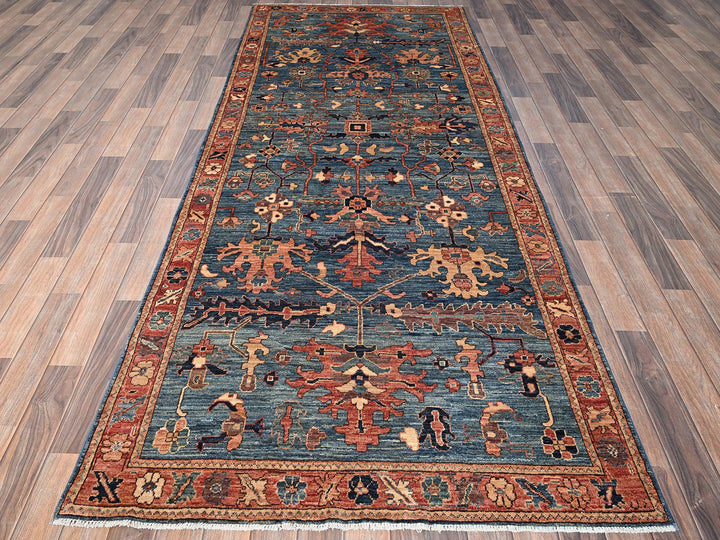 4'3" x 10'3" New Hand Knotted Blue Wool Runner Oriental Rug - MOA1021643