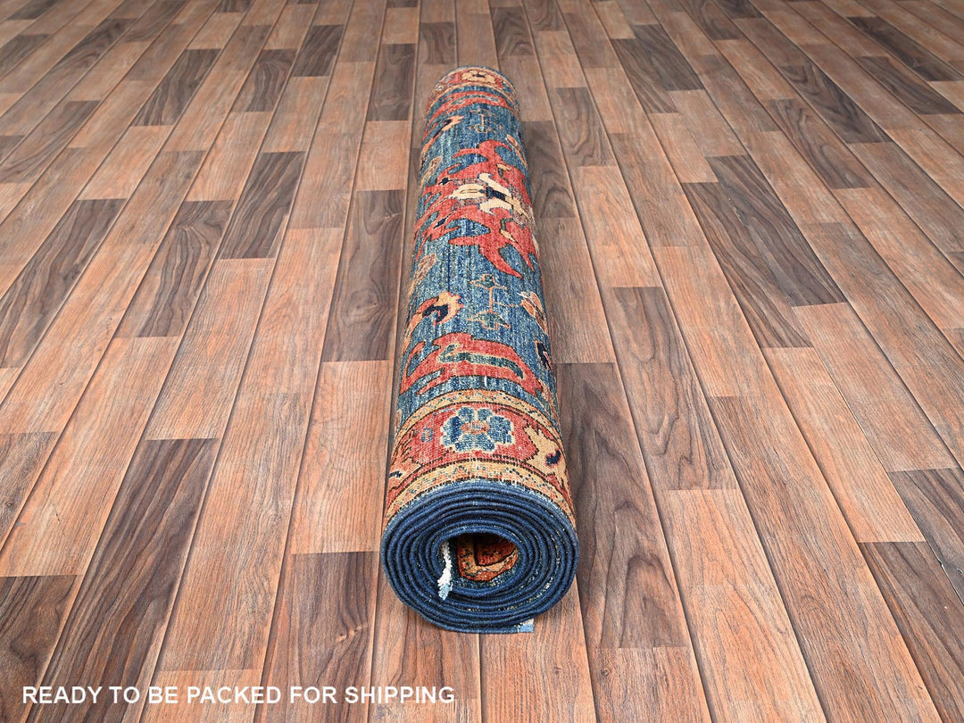 4'3" x 10'3" New Hand Knotted Blue Wool Runner Oriental Rug - MOA1021643