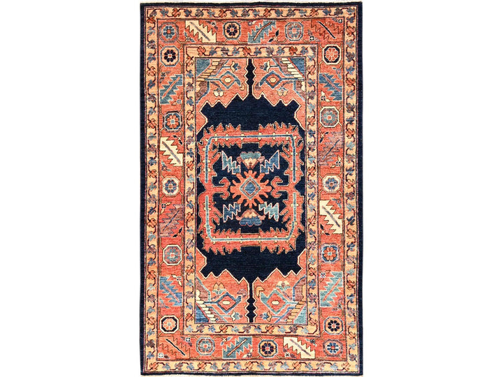 4'1" x 6'9" New Hand Knotted Orange Wool Rectangle Oriental Rug - MOA1021644