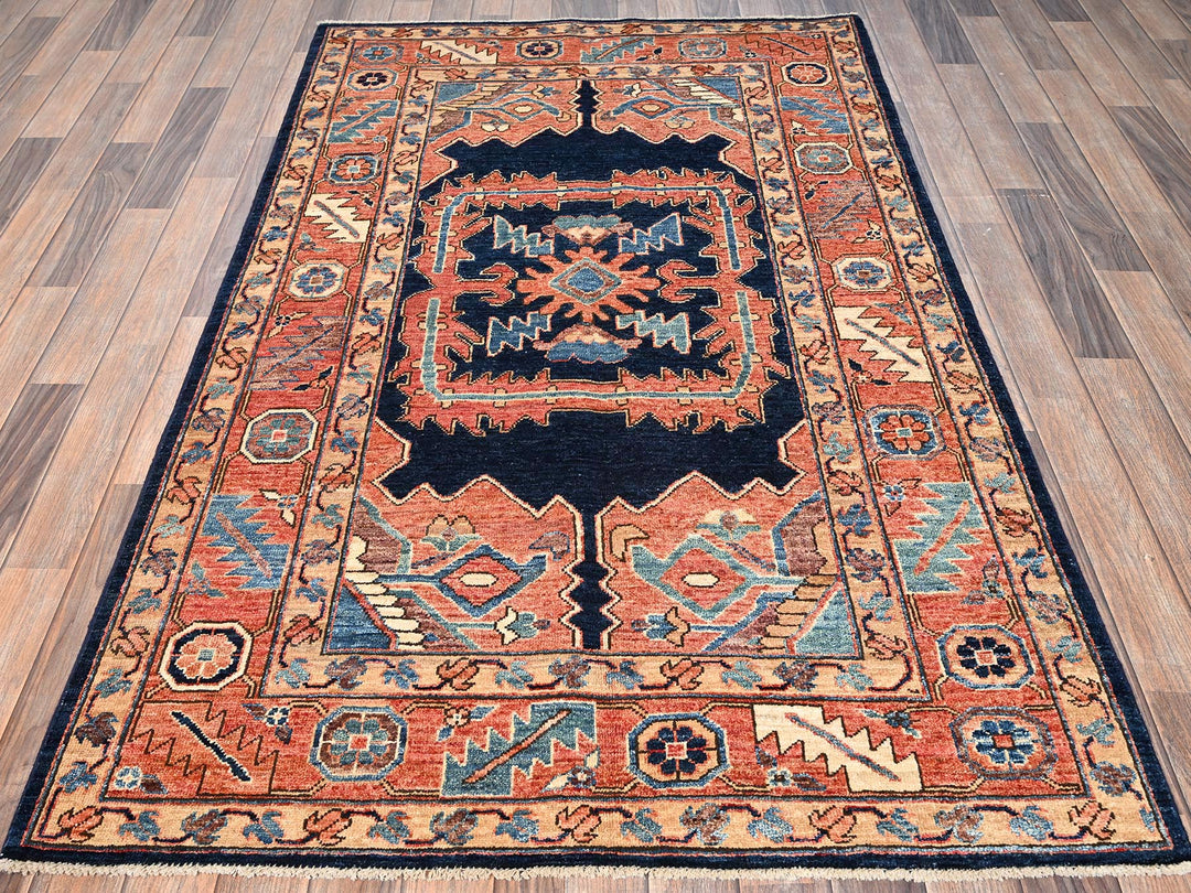 4'1" x 6'9" New Hand Knotted Orange Wool Rectangle Oriental Rug - MOA1021644