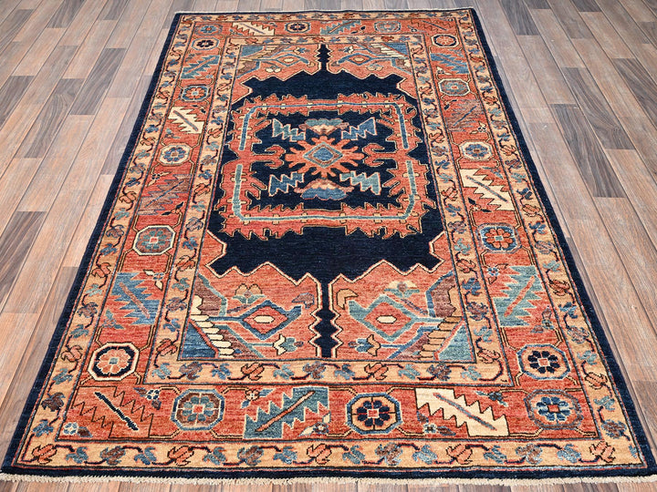 4'1" x 6'9" New Hand Knotted Orange Wool Rectangle Oriental Rug - MOA1021644