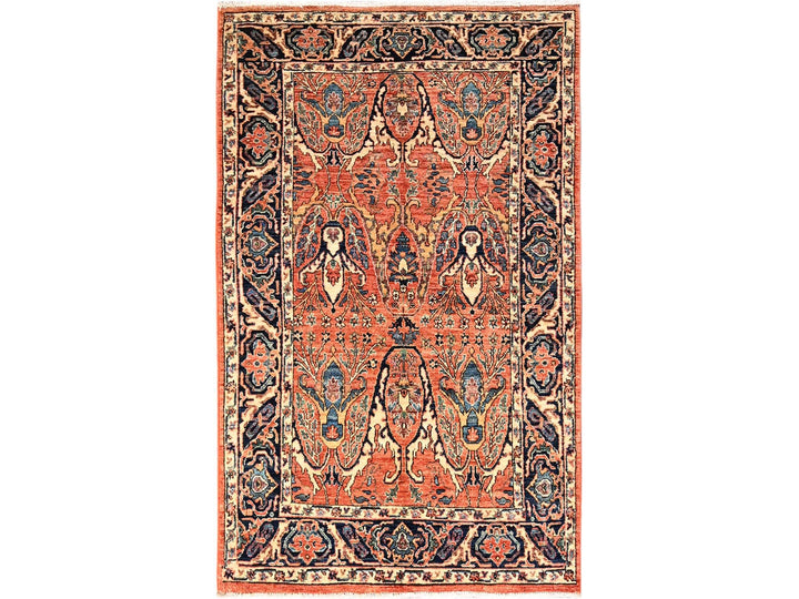 3'11" x 6'7" New Hand Knotted Orange Wool Rectangle Oriental Rug - MOA1021645