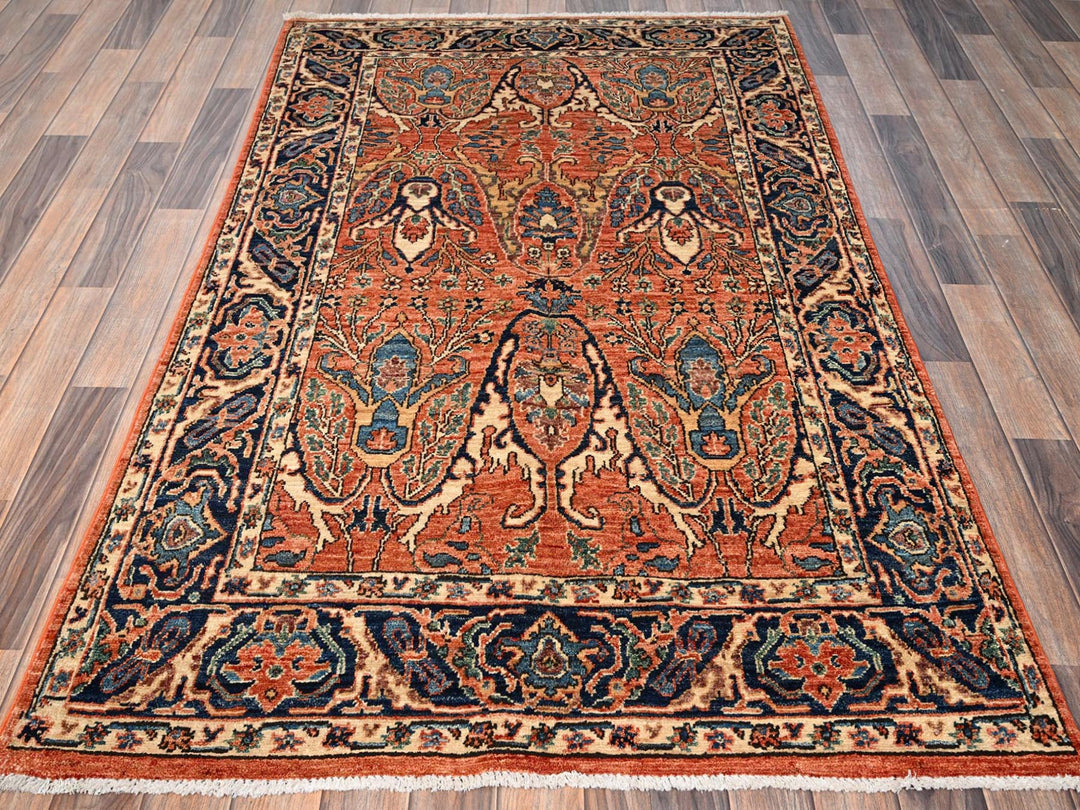 3'11" x 6'7" New Hand Knotted Orange Wool Rectangle Oriental Rug - MOA1021645