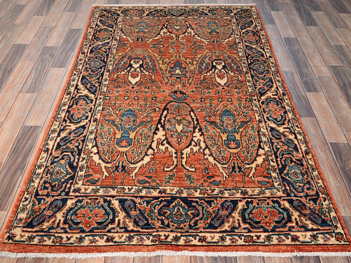 3'11" x 6'7" New Hand Knotted Orange Wool Rectangle Oriental Rug - MOA1021645