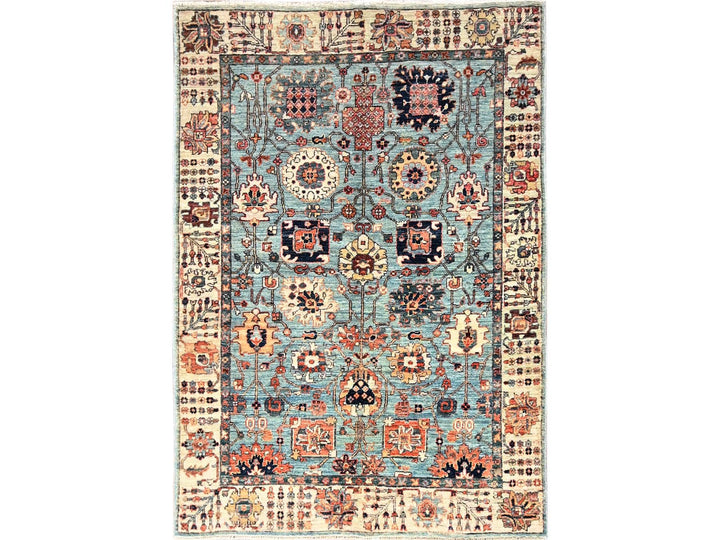 4'1" x 5'11" New Hand Knotted Blue Wool Rectangle Oriental Rug - MOA1021646