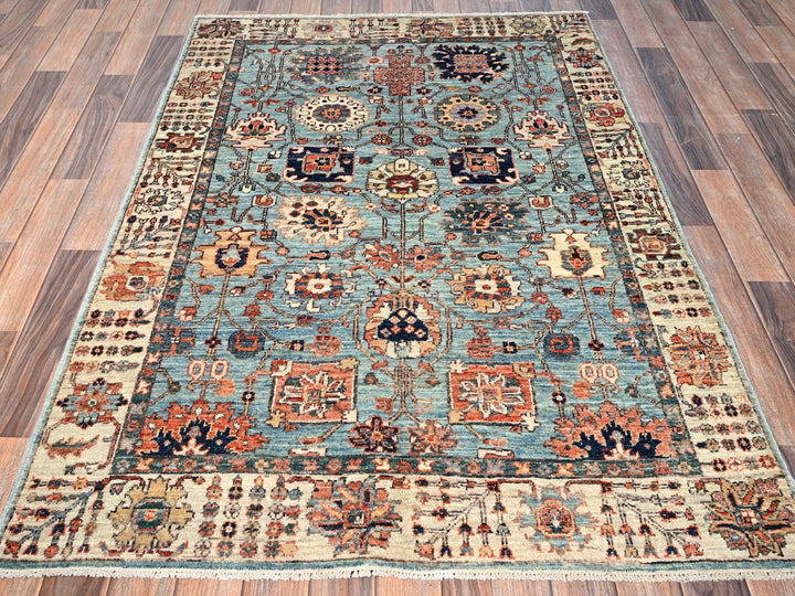 4'1" x 5'11" New Hand Knotted Blue Wool Rectangle Oriental Rug - MOA1021646