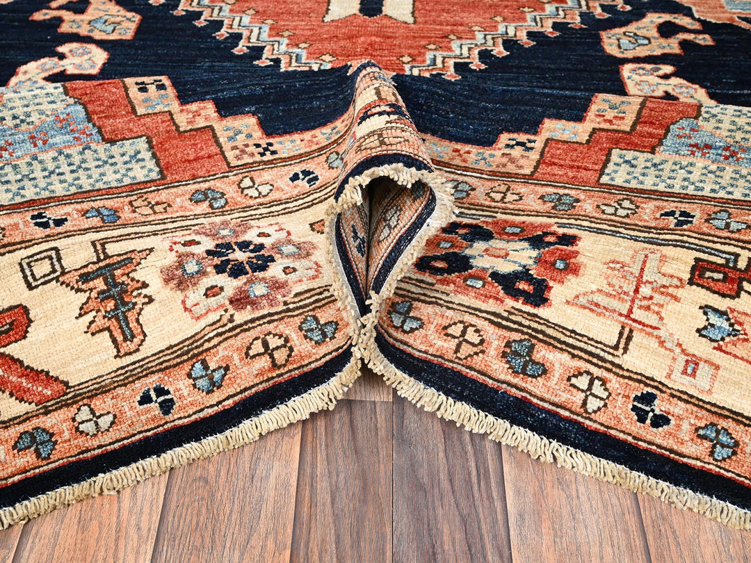 6'1" x 8'9" New Hand Knotted Blue Wool Rectangle Oriental Rug - MOA1021648