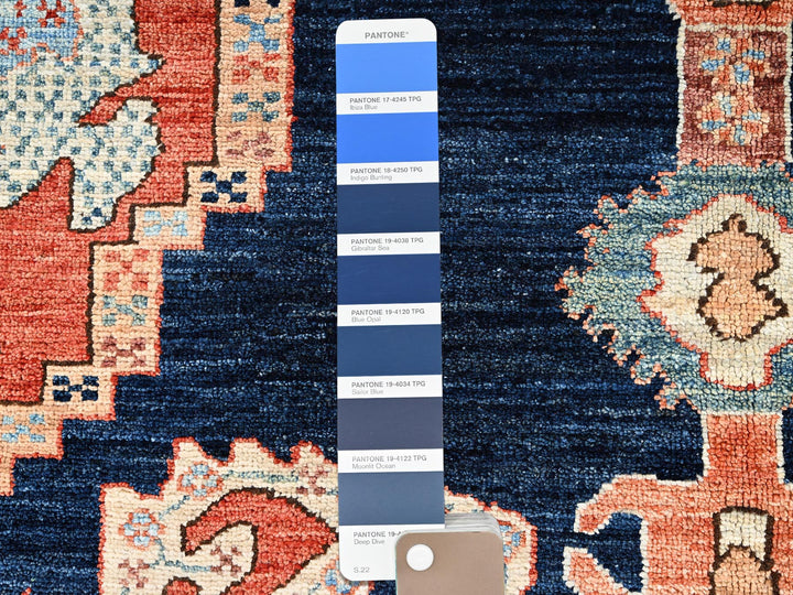 6'1" x 8'9" New Hand Knotted Blue Wool Rectangle Oriental Rug - MOA1021648