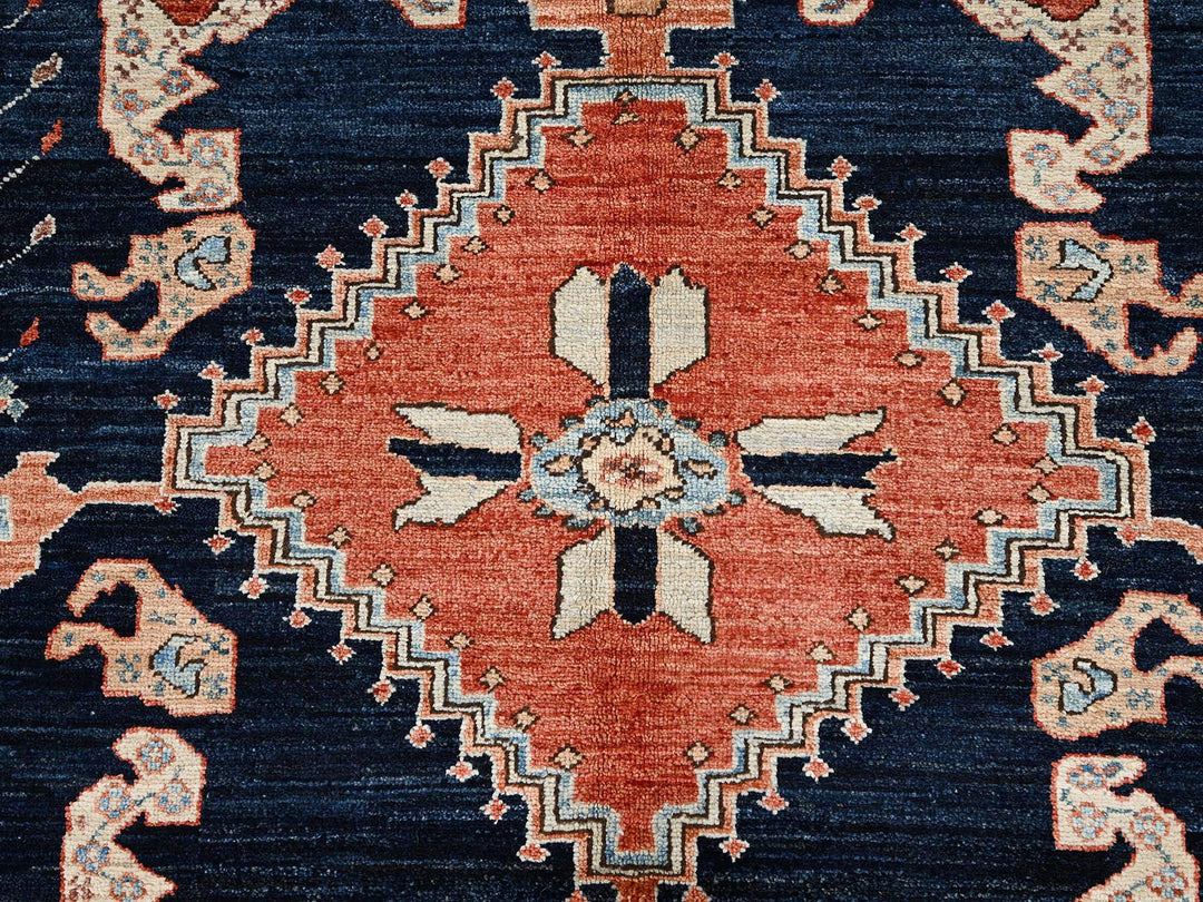 6'1" x 8'9" New Hand Knotted Blue Wool Rectangle Oriental Rug - MOA1021648