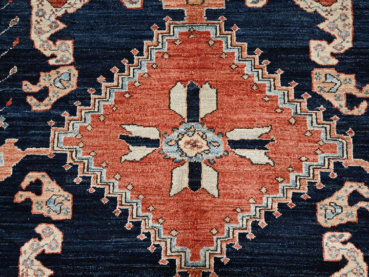 6'1" x 8'9" New Hand Knotted Blue Wool Rectangle Oriental Rug - MOA1021648