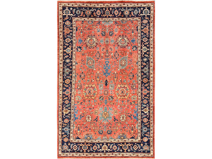 5'7" x 9'6" New Hand Knotted Orange Wool Rectangle Oriental Rug - MOA1021649