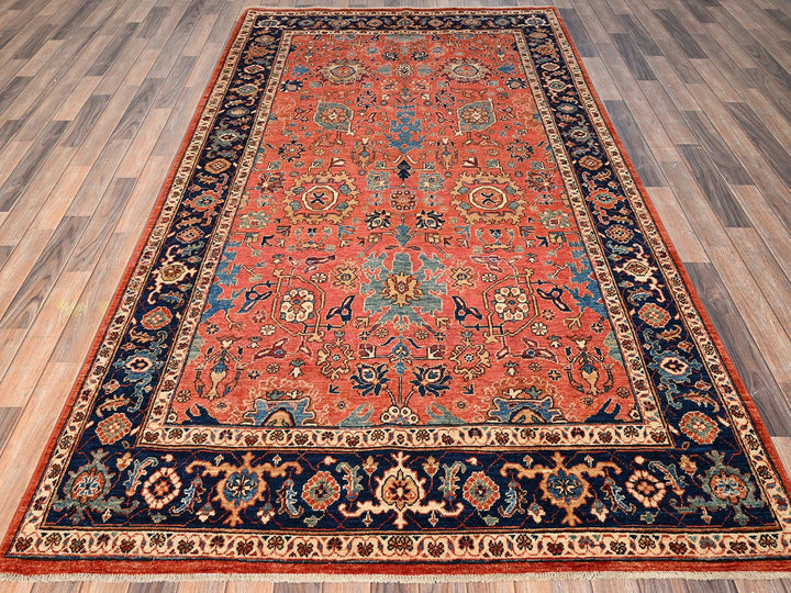 5'7" x 9'6" New Hand Knotted Orange Wool Rectangle Oriental Rug - MOA1021649