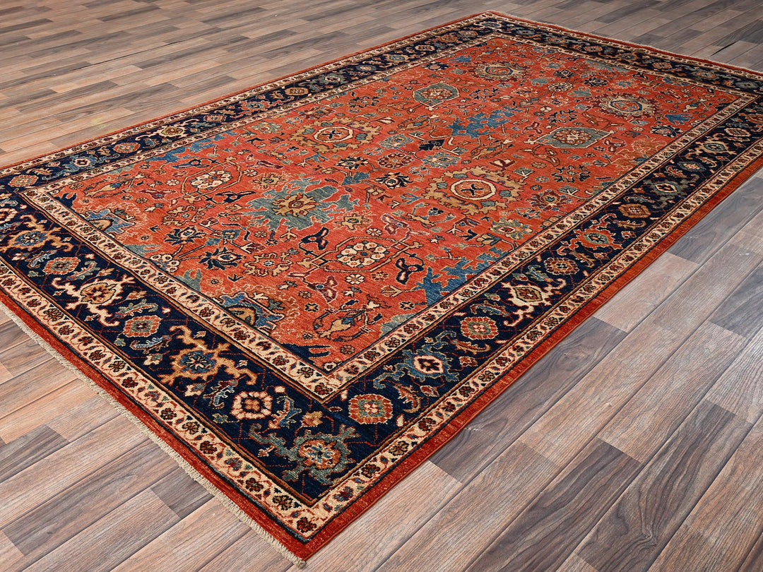 5'7" x 9'6" New Hand Knotted Orange Wool Rectangle Oriental Rug - MOA1021649