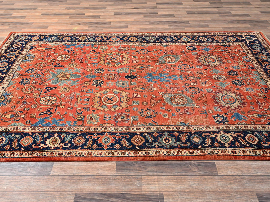 5'7" x 9'6" New Hand Knotted Orange Wool Rectangle Oriental Rug - MOA1021649