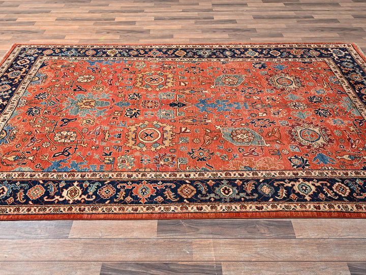 5'7" x 9'6" New Hand Knotted Orange Wool Rectangle Oriental Rug - MOA1021649