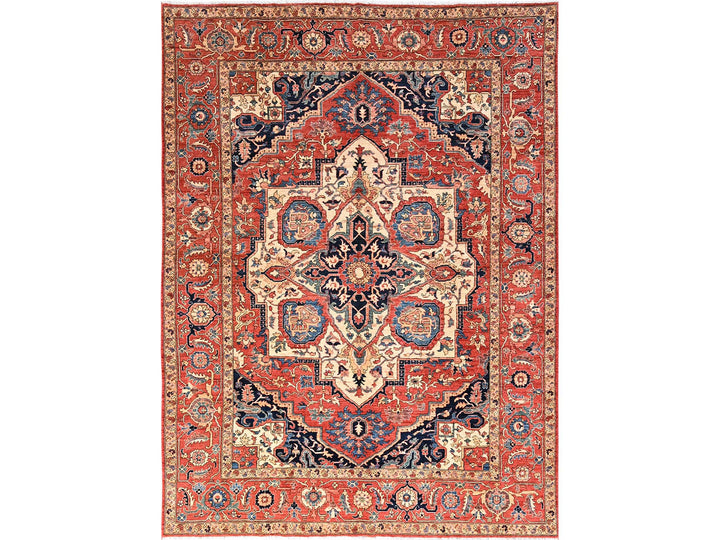 8'9" x 11'10" New Hand Knotted Red Wool Rectangle Oriental Rug - MOA1021652