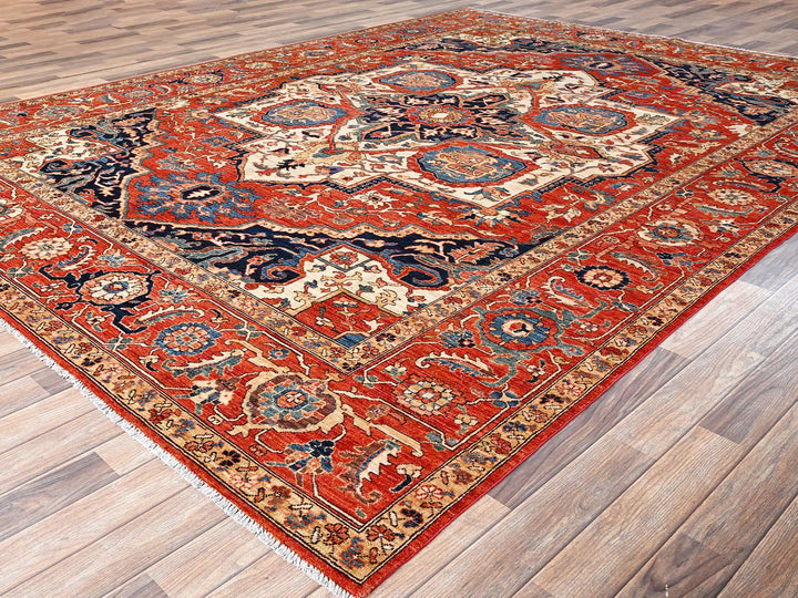 8'9" x 11'10" New Hand Knotted Red Wool Rectangle Oriental Rug - MOA1021652