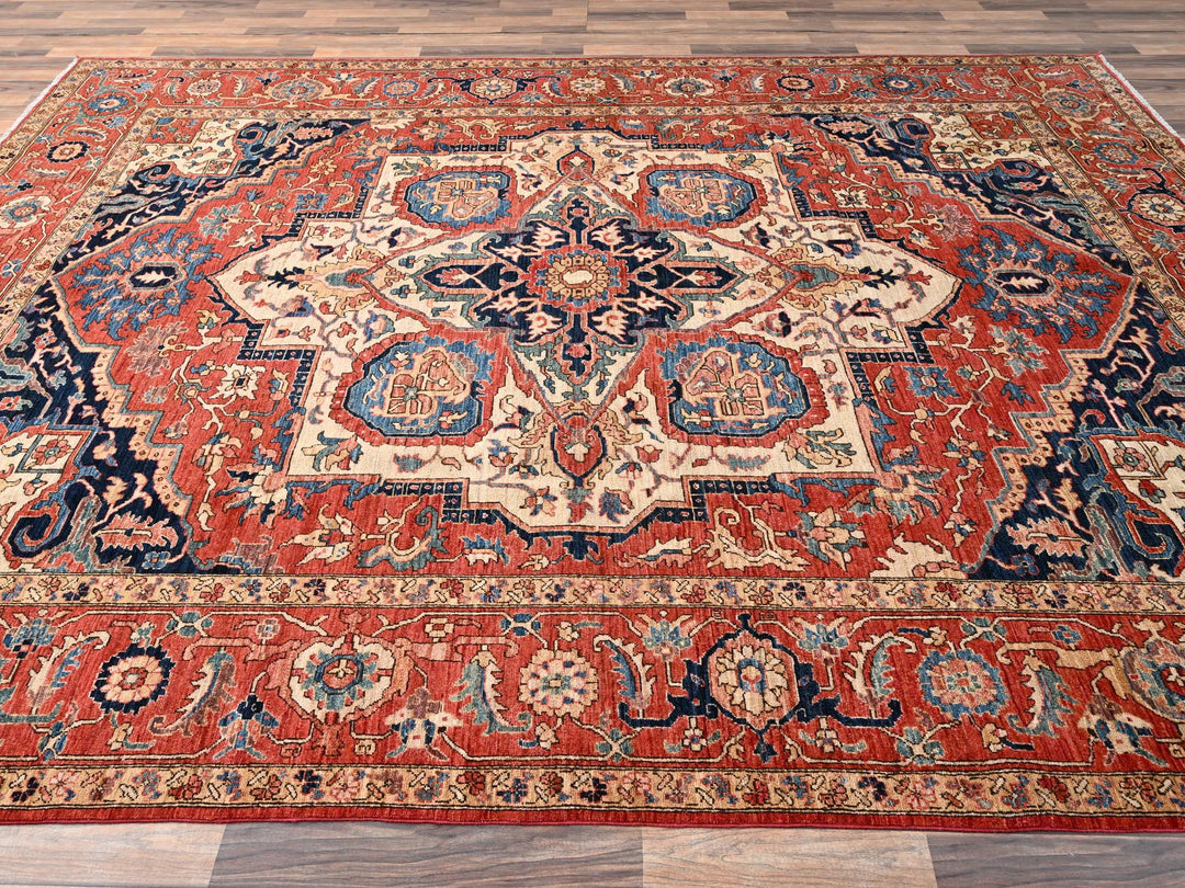 8'9" x 11'10" New Hand Knotted Red Wool Rectangle Oriental Rug - MOA1021652