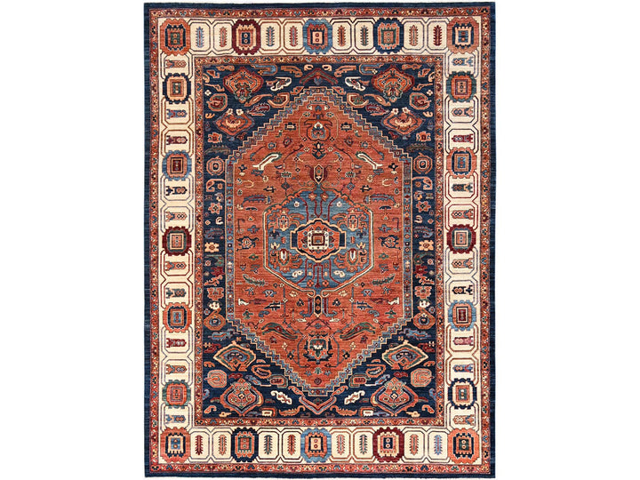 8'11" x 11'11" New Hand Knotted Orange Wool Rectangle Oriental Rug - MOA1021653