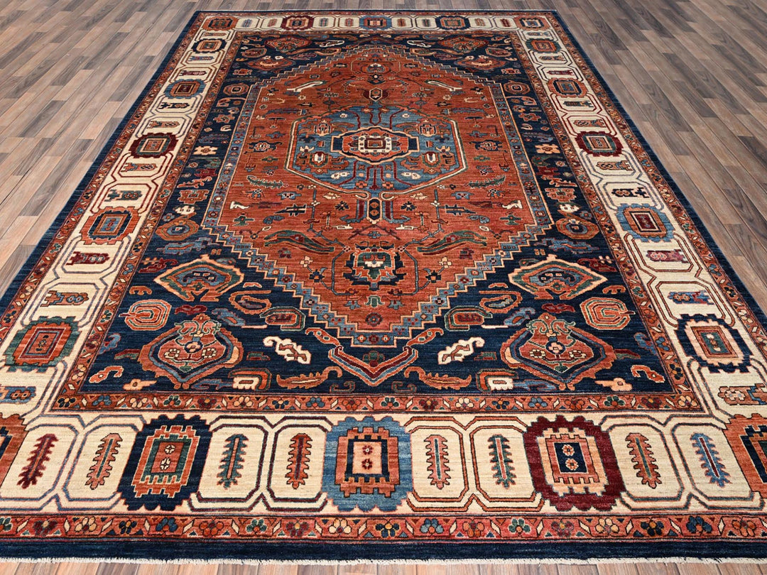 8'11" x 11'11" New Hand Knotted Orange Wool Rectangle Oriental Rug - MOA1021653