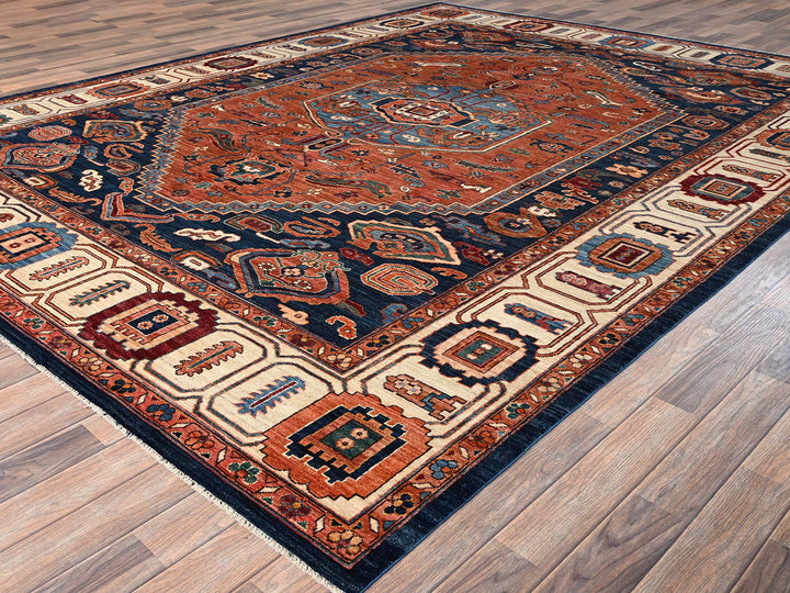 8'11" x 11'11" New Hand Knotted Orange Wool Rectangle Oriental Rug - MOA1021653