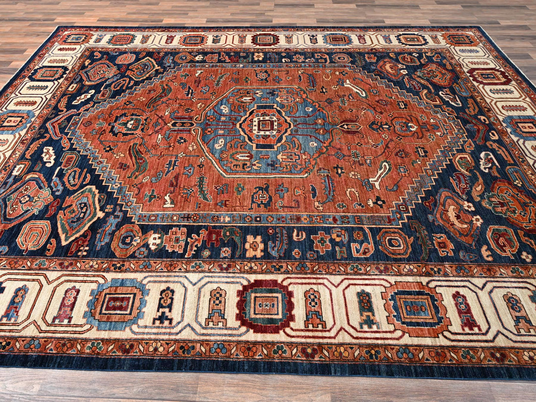 8'11" x 11'11" New Hand Knotted Orange Wool Rectangle Oriental Rug - MOA1021653