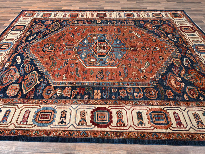 8'11" x 11'11" New Hand Knotted Orange Wool Rectangle Oriental Rug - MOA1021653