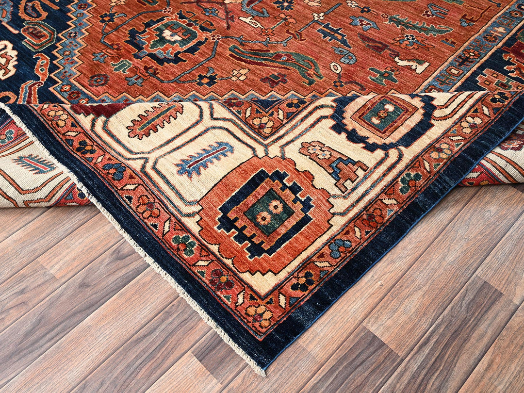 8'11" x 11'11" New Hand Knotted Orange Wool Rectangle Oriental Rug - MOA1021653