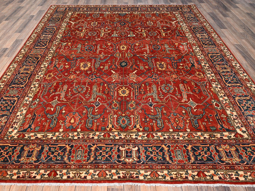 8'1" x 9'9" New Hand Knotted Red Wool Rectangle Oriental Rug - MOA1021654