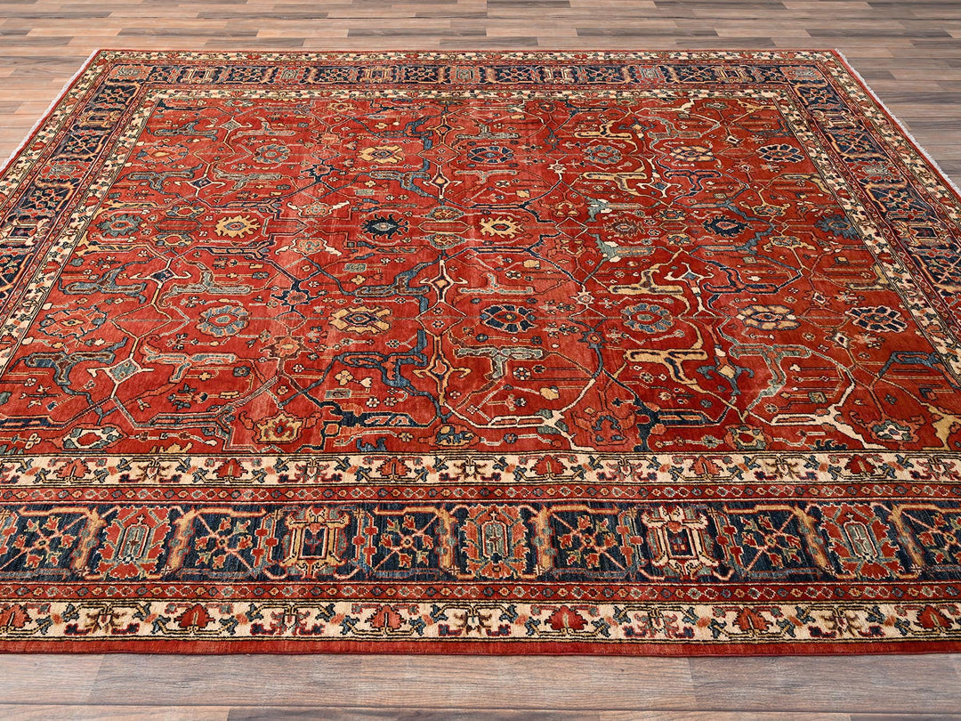 8'1" x 9'9" New Hand Knotted Red Wool Rectangle Oriental Rug - MOA1021654