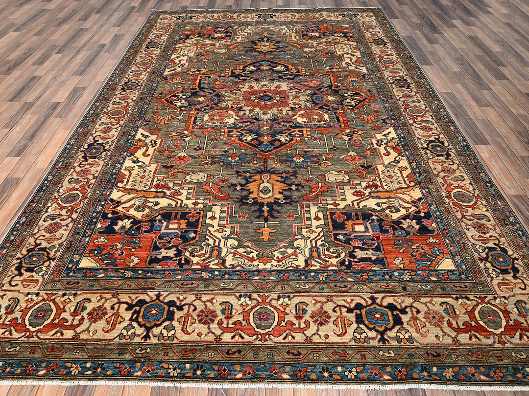 8'1" x 11'9" New Hand Knotted Green Wool Rectangle Oriental Rug - MOA1021657