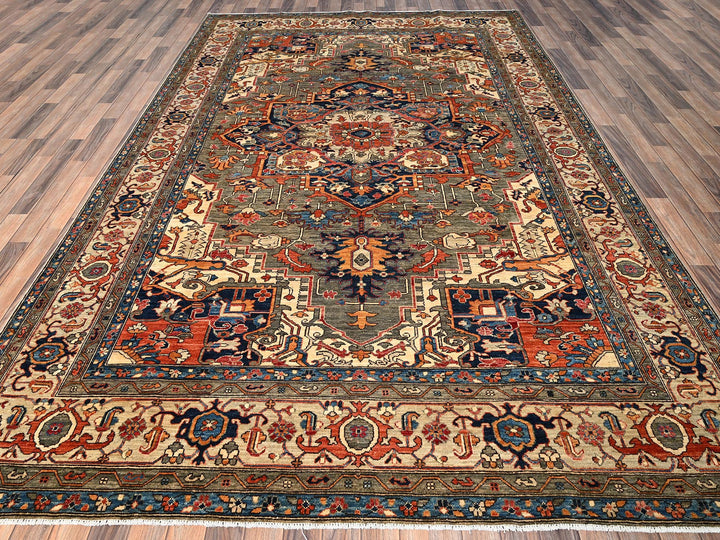 8'1" x 11'9" New Hand Knotted Green Wool Rectangle Oriental Rug - MOA1021657