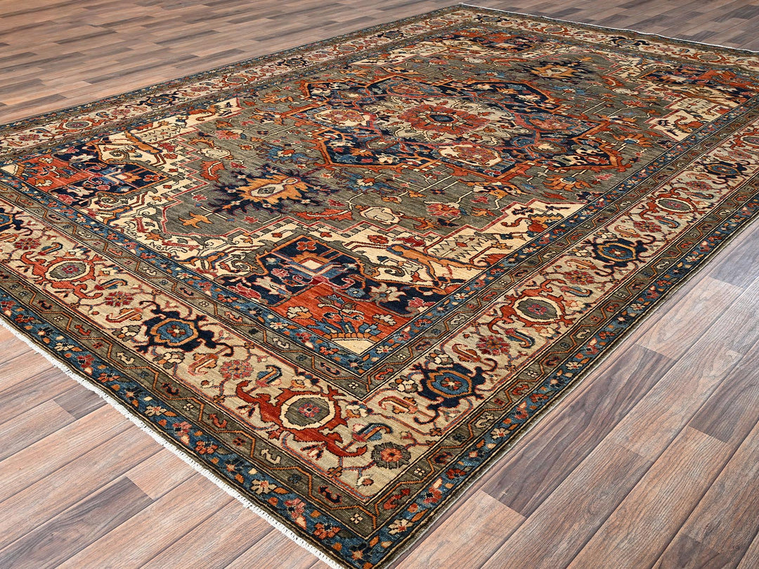 8'1" x 11'9" New Hand Knotted Green Wool Rectangle Oriental Rug - MOA1021657