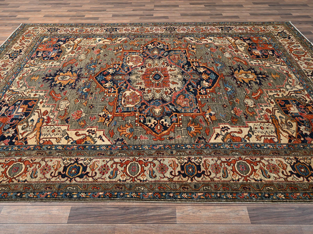 8'1" x 11'9" New Hand Knotted Green Wool Rectangle Oriental Rug - MOA1021657