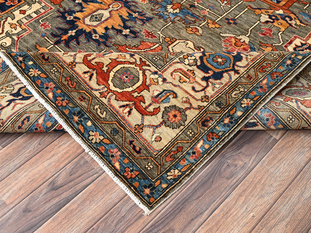 8'1" x 11'9" New Hand Knotted Green Wool Rectangle Oriental Rug - MOA1021657