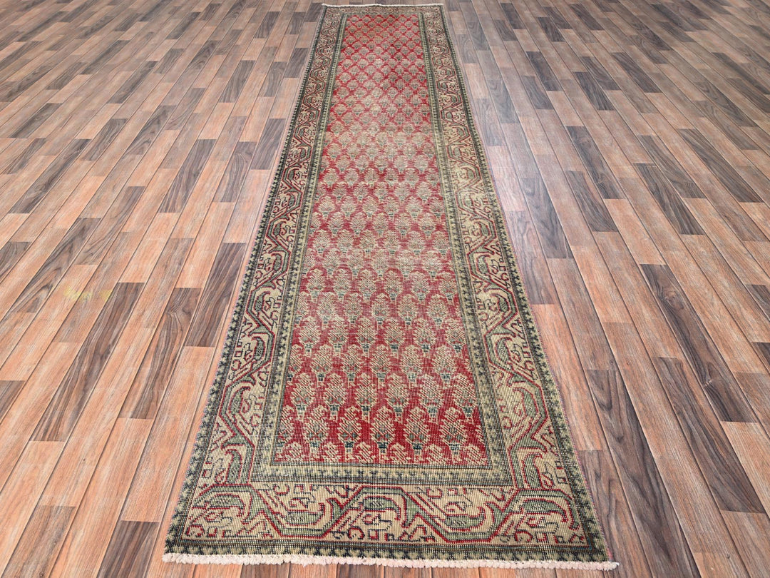 2'11" x 12'8" Vintage Hand Knotted Red Wool Runner Oriental Rug - MOA1021667